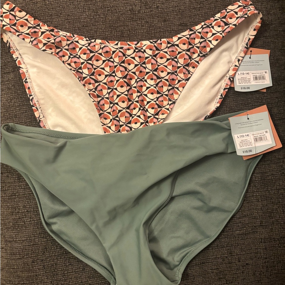 Shade & Shore Geometric and Green Bikini Bottoms